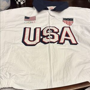 USA Olympic Windbreaker Jacket - White with Navy & Red Accents